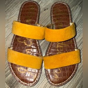 Sam Edelman Gala Mustard Yellow Suede Double Strap Sandals/Slides Size 5
